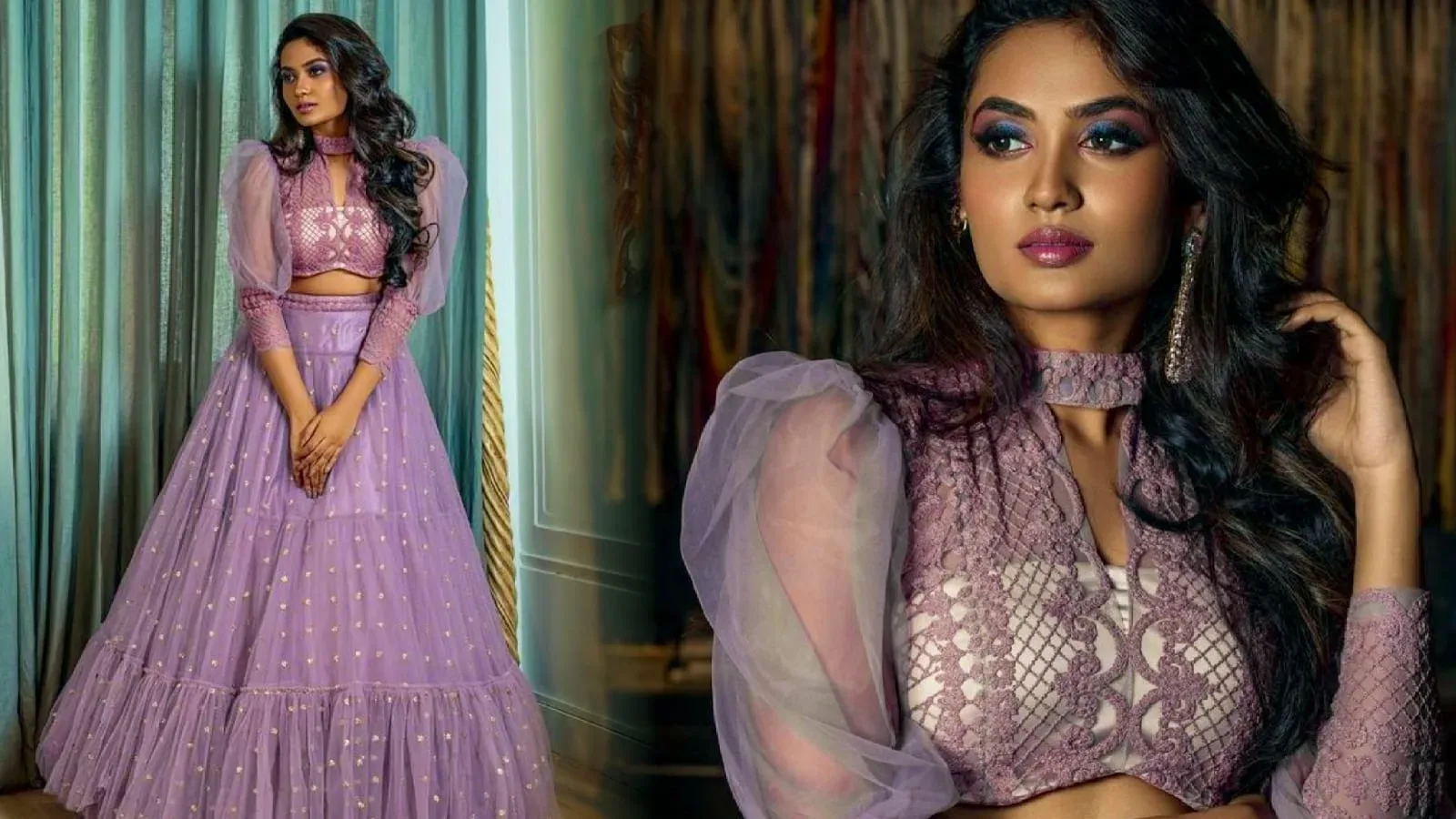 Asku Maaro Video Song Actress Teju Ashwini Photoshoot Stills in Purple