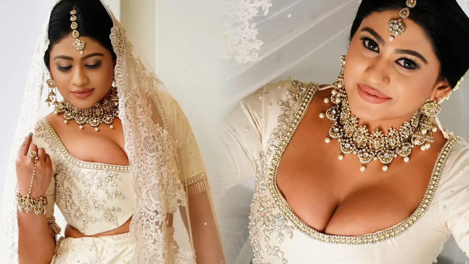 Actress Piumi Hansamali is hot in a white bridal lehenga