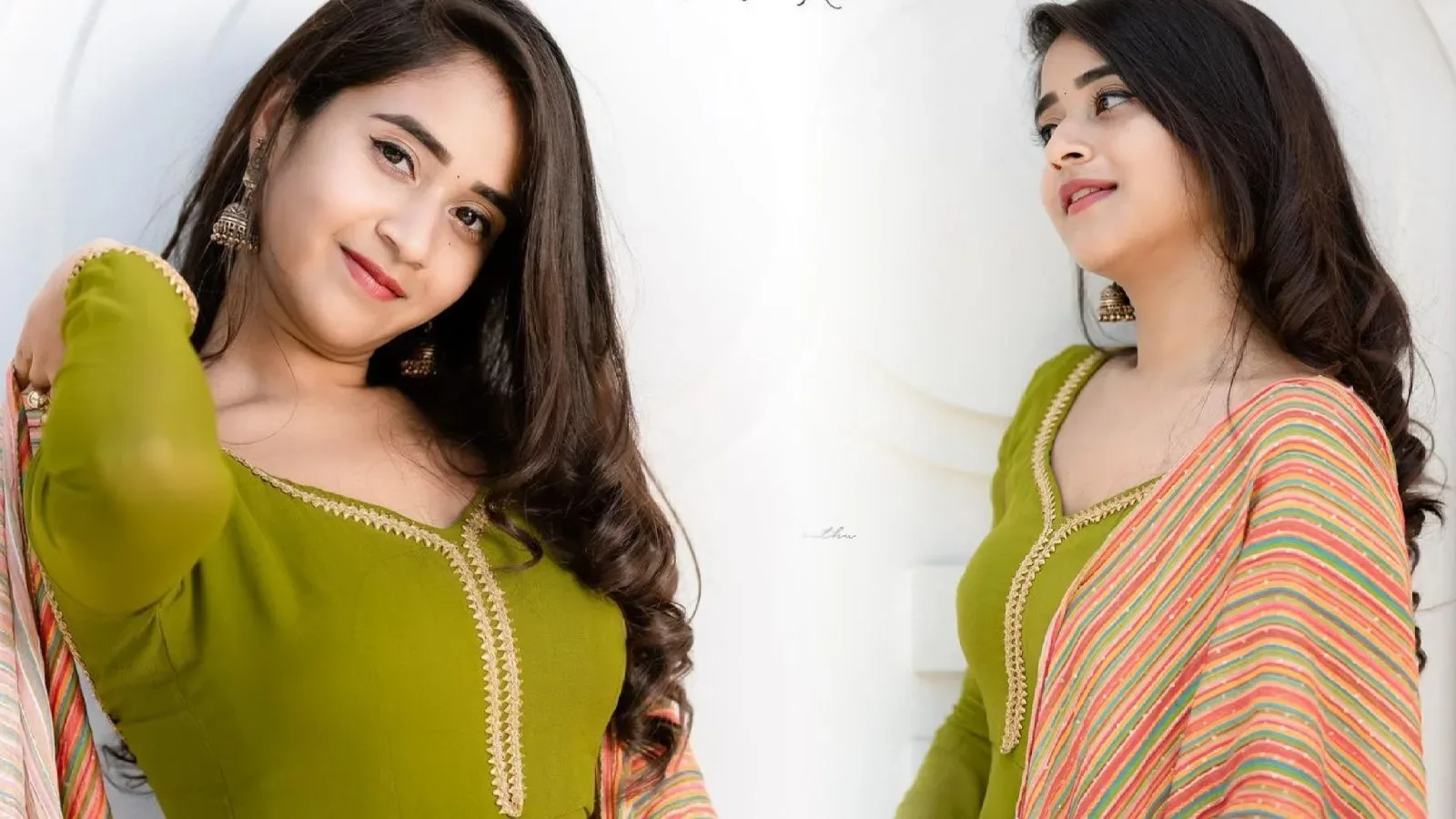 Indian Actress Deepthi Sunaina Photoshoot in Green Salwar