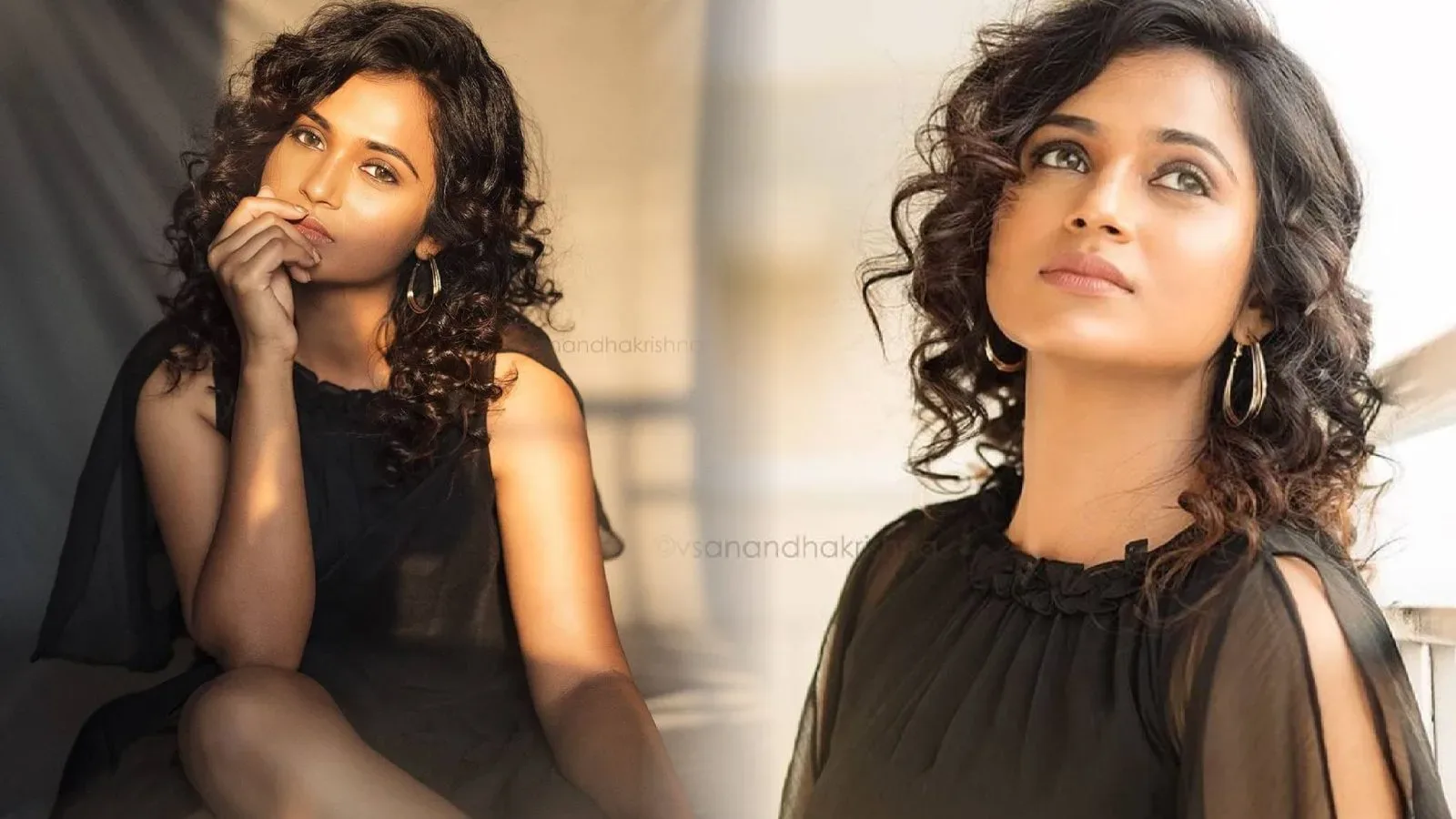 Tamil Actress Ramya Pandian Stylish Photoshoot in Black Dress