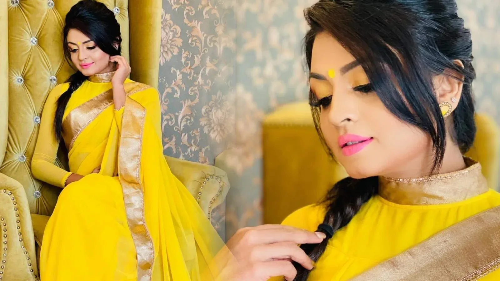 Sri Lankan Actress Rukshana Disanayaka Stills in Yellow Saree