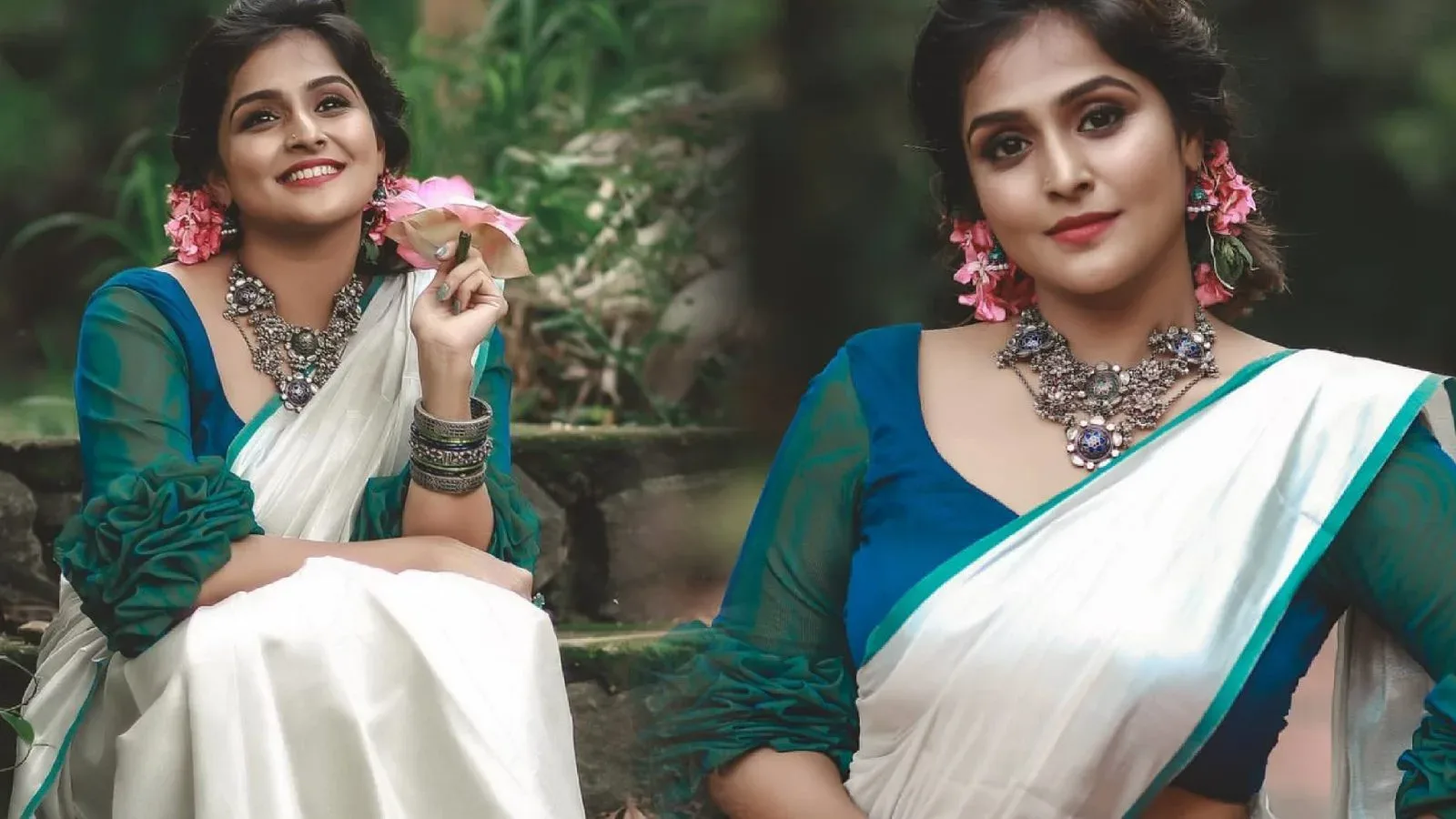 Remya Nambeesan Looks Stunning in Kerala Saree with green blouse