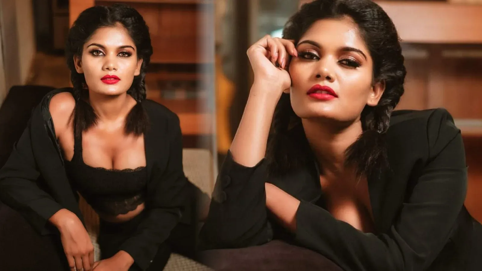 Extreme Hot Stills of Sri Lankan Tamil Model Anjalin in Black suit