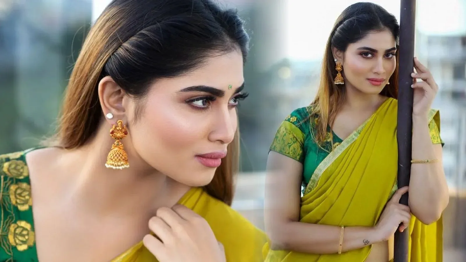 Charming Shivani Narayanan looking gorgeous in yellow saree