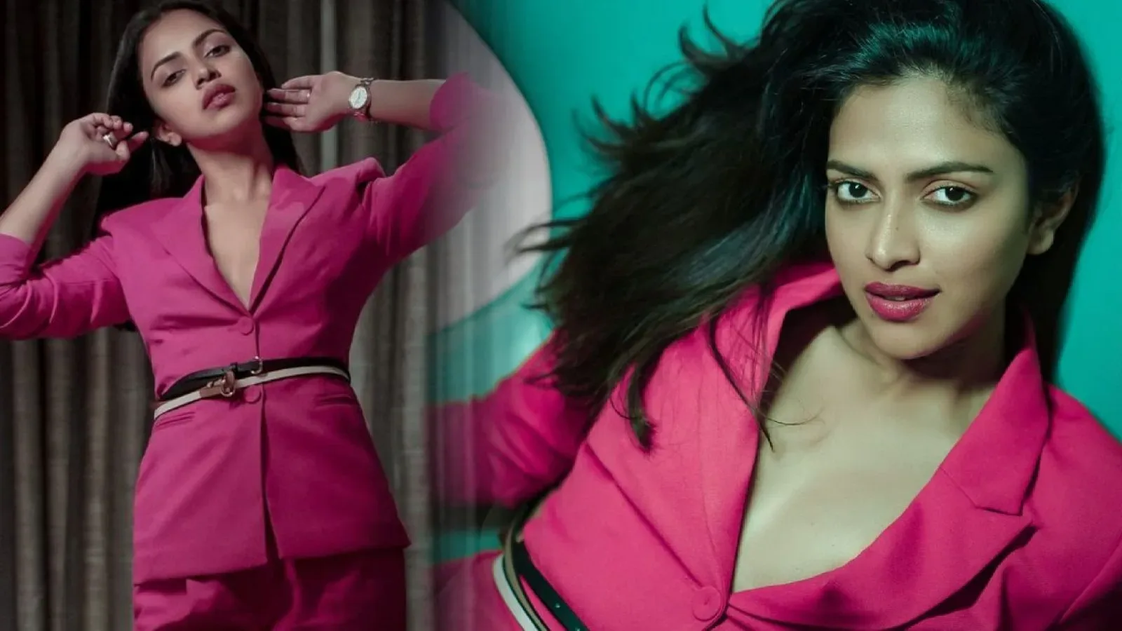 South Indian Actress Amala Paul looks stylish in pink suit
