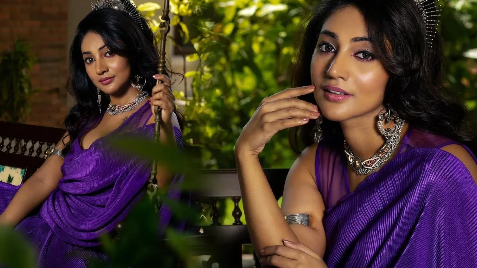 Kollywood Actress Bommu Lakshmi looks stylish in purple saree