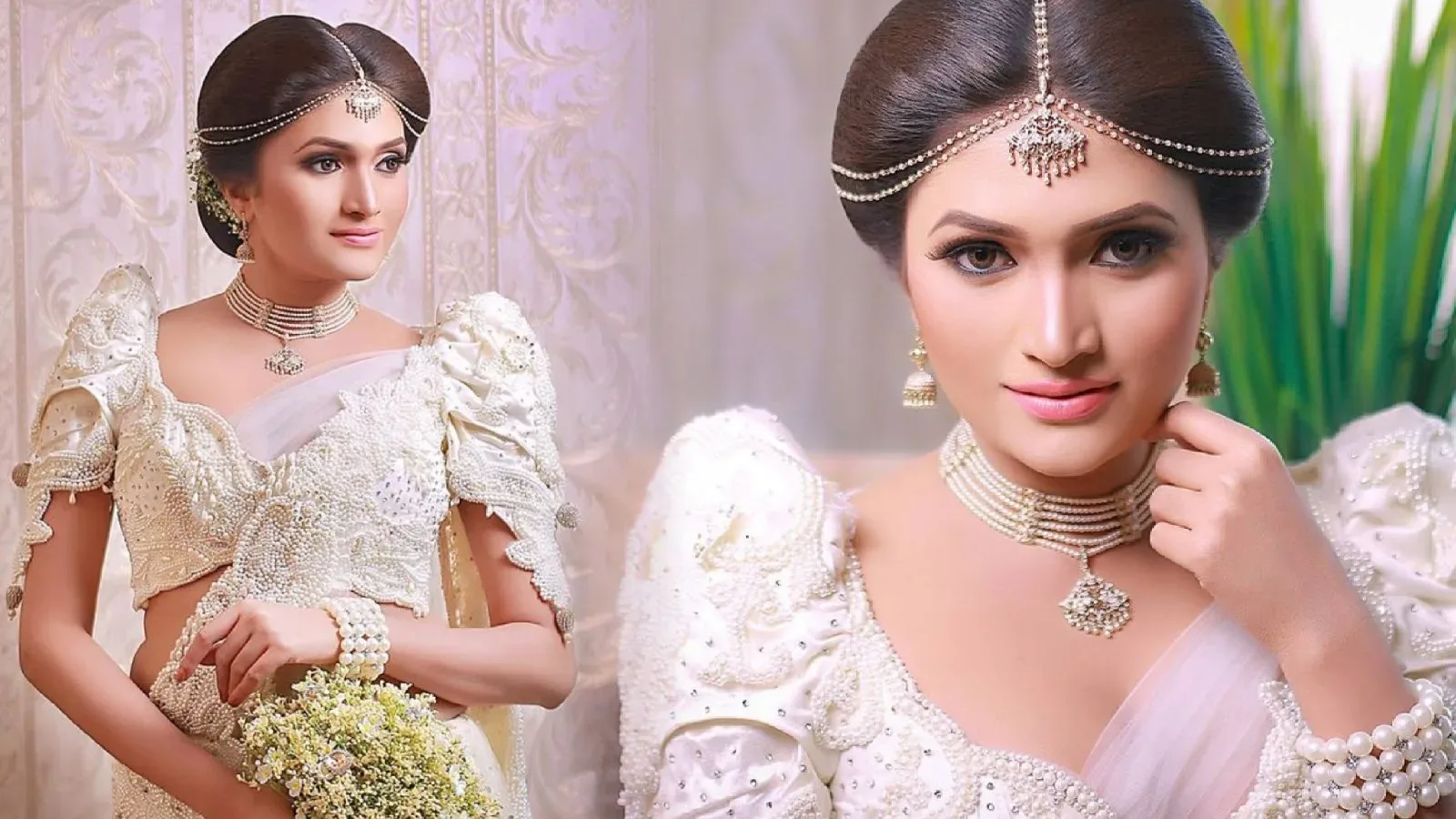 Sri Lankan model Hasini Mandara bridal photoshoot in white saree