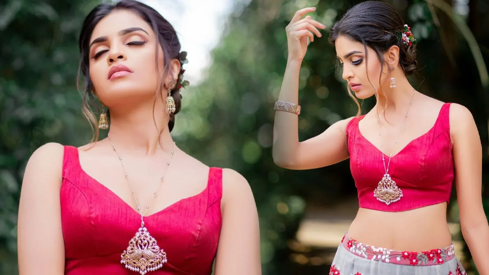 The model Eishie Rathnayake looks gorgeous in Red Blouse