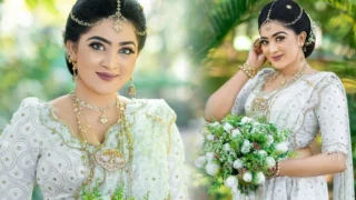 Beautiful Model Himashi Athapaththu in white bridal Saree