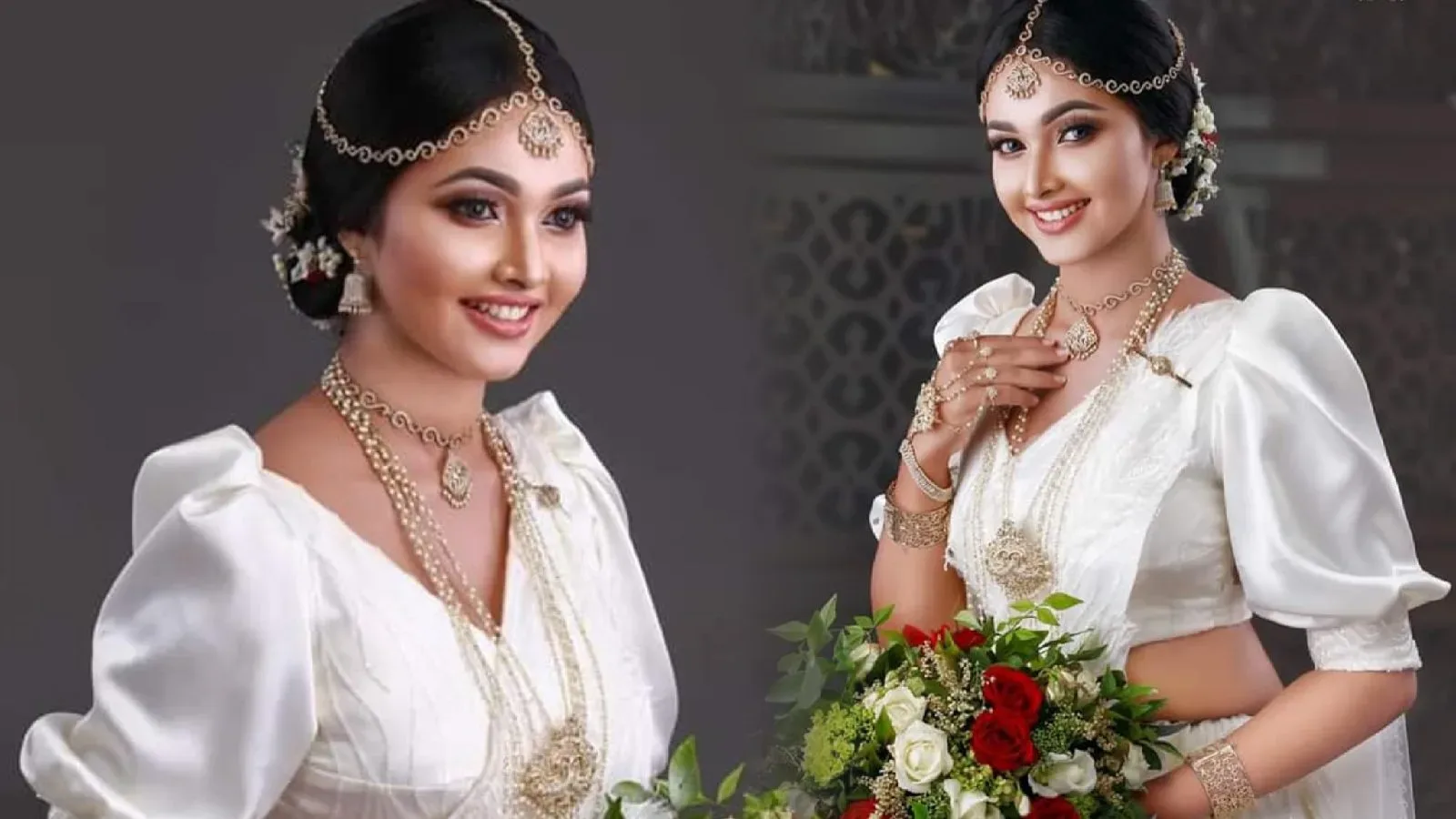 The actress Duneesha Piumi looks beautiful in Sinhalese Bridal Saree