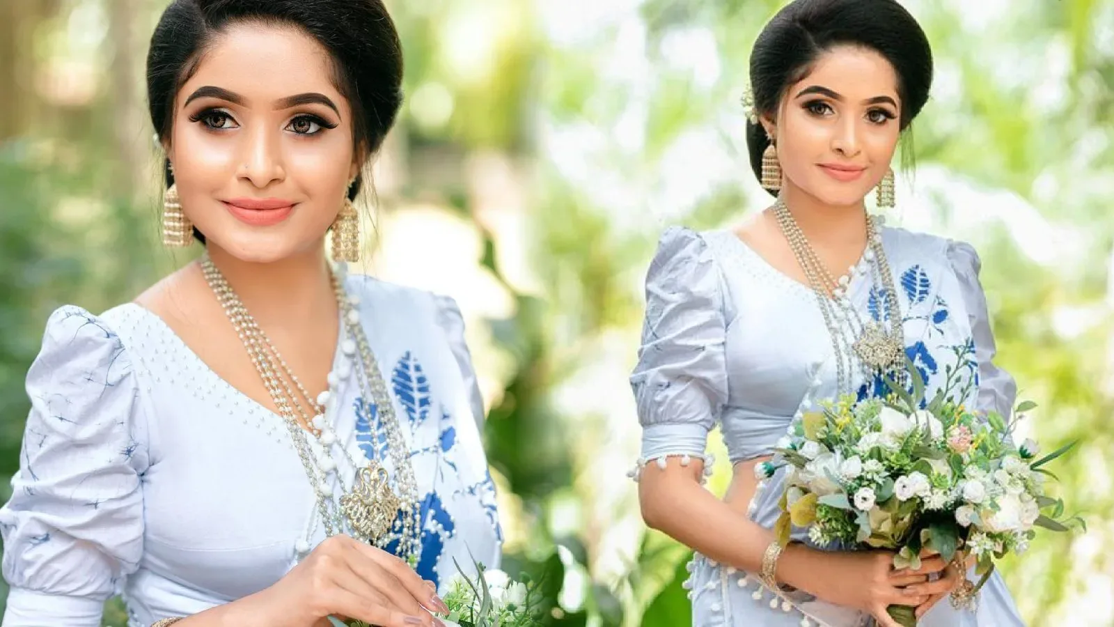 Gorgeously Looking model Dulakshi Rathnayaka in floral wedding saree