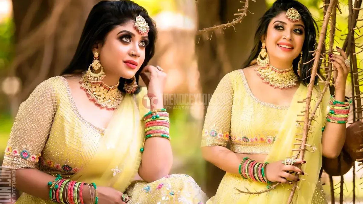 Beast Actress Gayathri Shan looks gorgeous in Lemon chiffon Lehenga