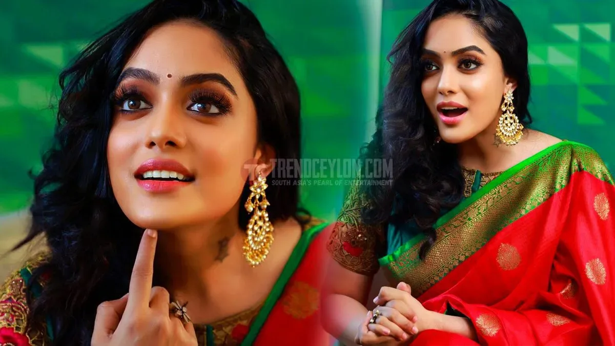 Actress Abhirami Venkatachalam looks gorgeous in red silk saree