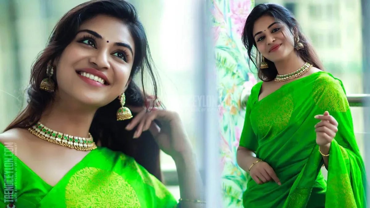 Indian Actress Indhuja Ravichandran glowing in green saree and salwar