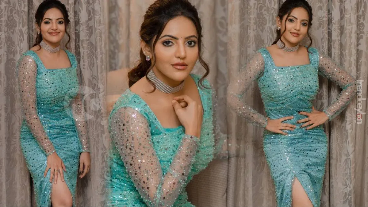 Glam doll Athulya Ravi stills in a light blue outfit
