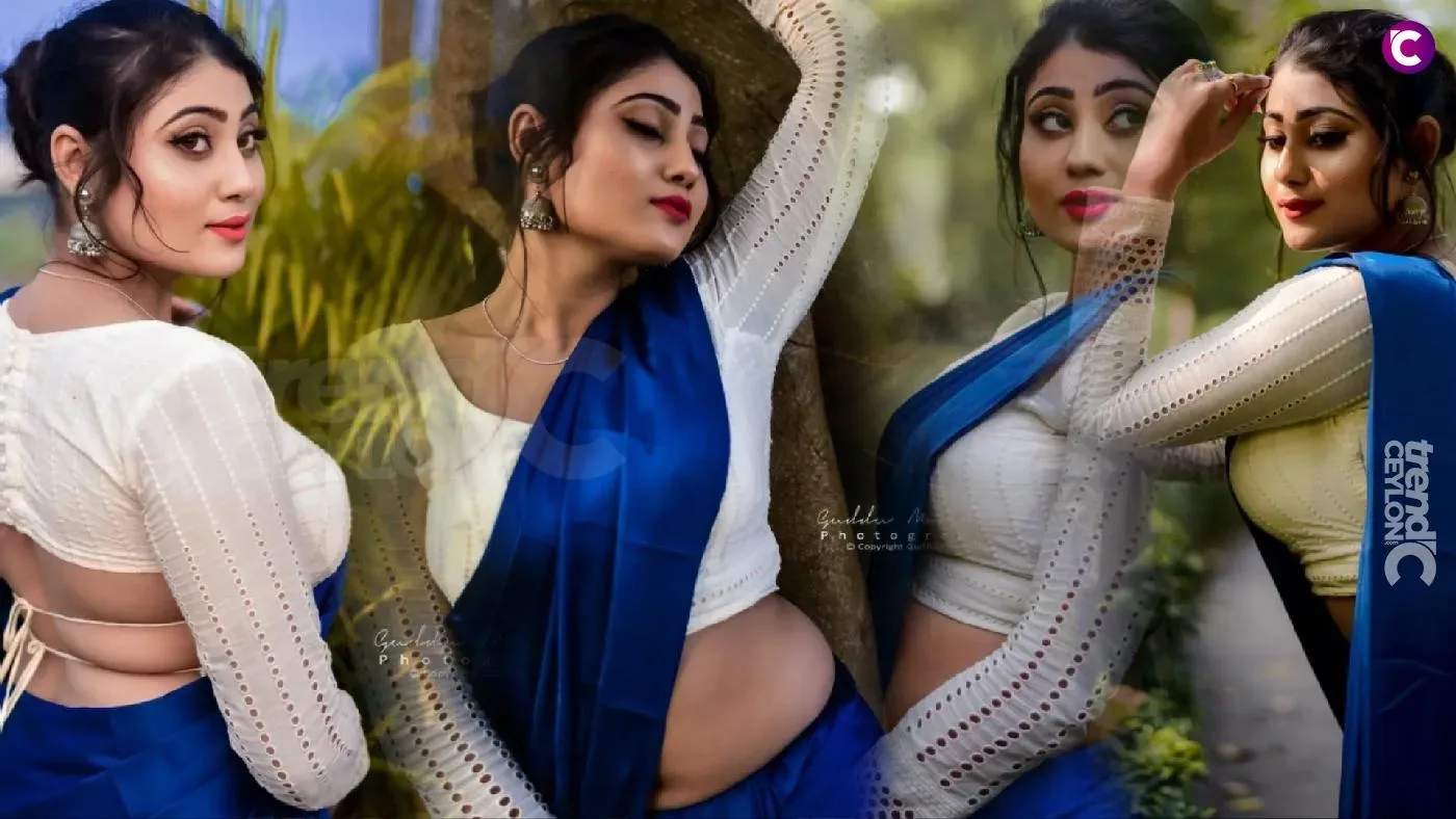 Sizzling Photos of Soumi Saha in Blue Saree & White Blouse