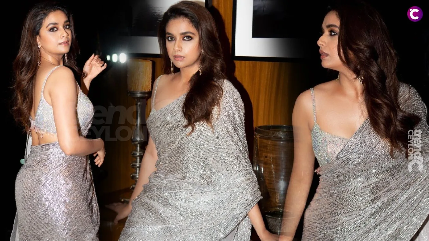 Keerthy Suresh Stuns in a Silver Georgette Saree: A Glamorous Display of Elegance